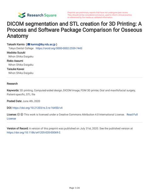 DICOM segmentation and STL creation for 3D printing: a process .